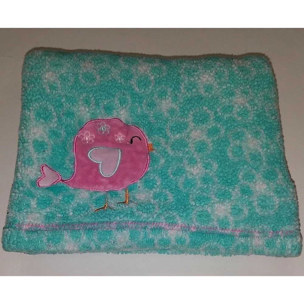 Baby Gear Blue Pink Bird Security Blanket Fleece Lovey White 30